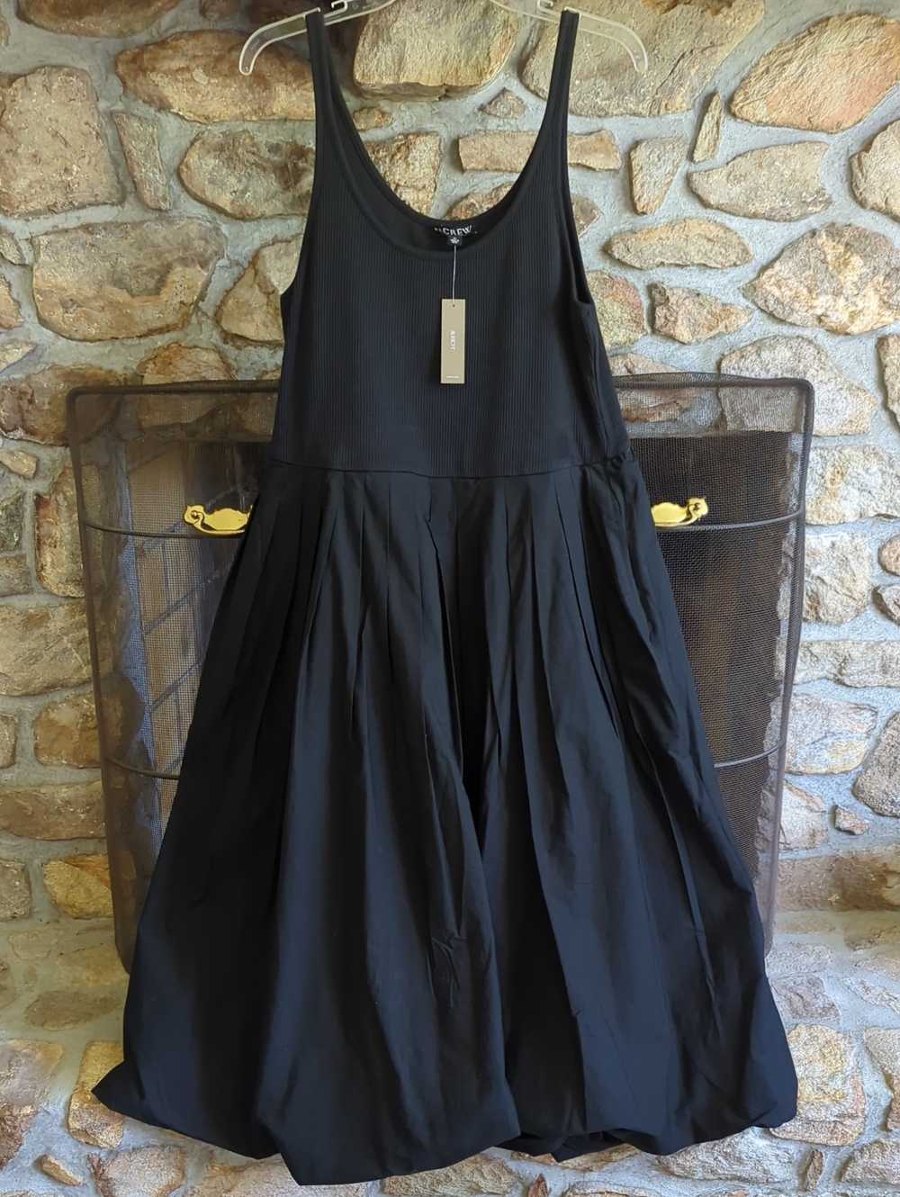 J Crew Black Fitted Tank Dress With Poplin Bubble Skirt NWT - Picture 2 of 7